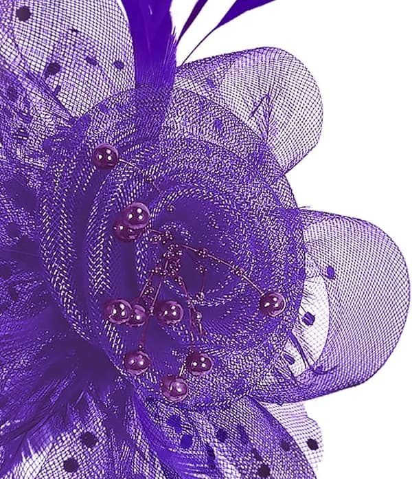 Mauve - Hodeplagg med blomst og nettbånd, fjærhodebånd og teklips, for jenter og kvinner.