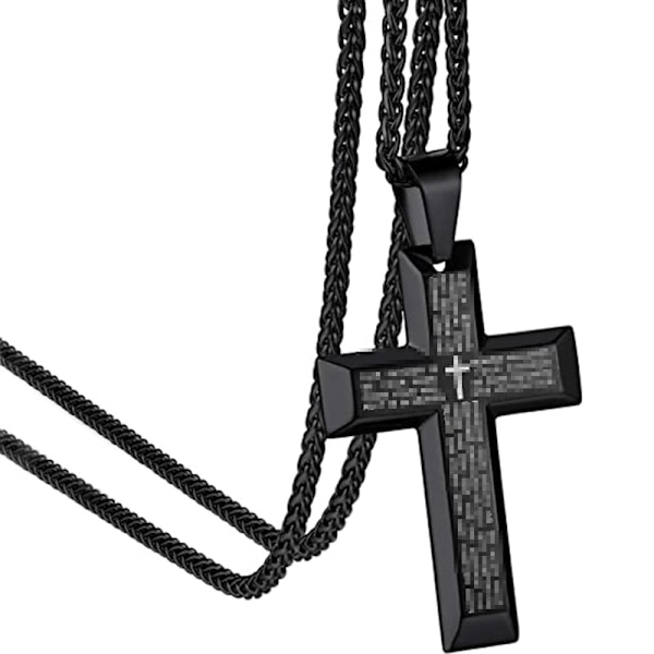 Cross Pendant Necklace Personality Lord's Prayer Necklace For Men Women(Black)