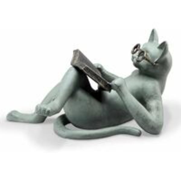 Harpiks liggende katt lese figur 18x5x8 cm