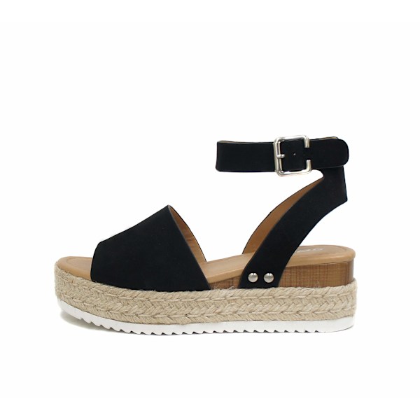 Fiskmunsandaler - Öppen tå spänne ankelrem - Espadrille platt kil - Casual sandaler