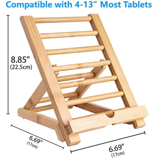 Bambus-tablet- og mobiltelefonholder til desktop, til iPhone, iPad