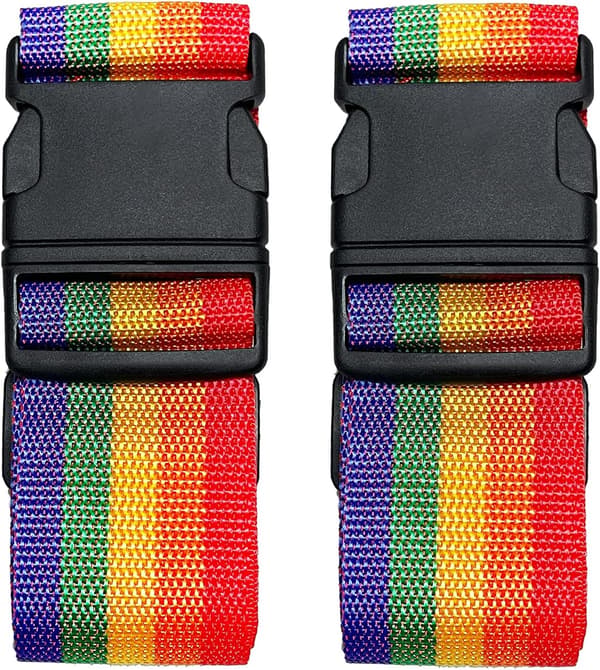 2-pack resväskor remmar (regnbåge, 5*2,2m), justerbara resväskor remmar, ljusa färger, resepackningsremmar med snabbspänne