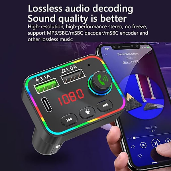 Bluetooth-auton FM-lähetin, 38 W:n PD- ja QC3.0-pikalaturin, langaton Bluetooth FM-radiosovitin, bassomusiikkisoitin, FM-auton sarja, tuki han