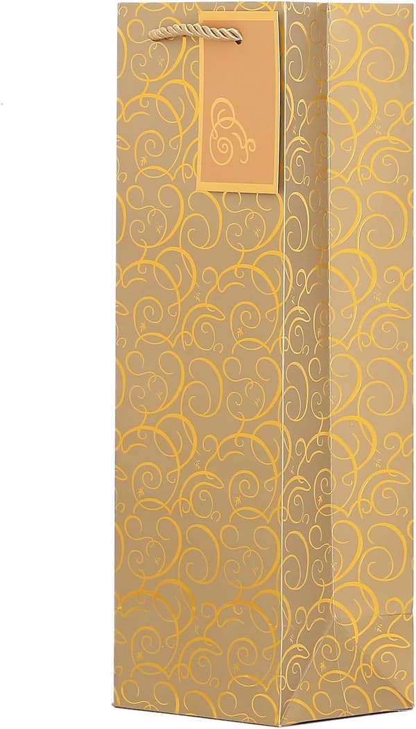 Set med 10 (36x12x10cm) presentpåsar guld flaskväska för vin och champagne
