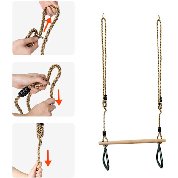 Trapes, ringer og gymnastikkstang i tre for barn, grønn, 200 cm, materiale: plast (PP, PE)