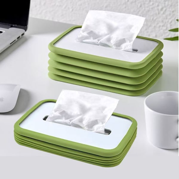 Foldbar Servietboks Sæt Holder til Ansigtservietter, Servietter, Tørretumblerark til Badeværelse, Skrivebord, Bordplade, Toiletbord, Soveværelse, Natbord (Grøn)