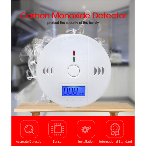 2x Kolmonoxid CO Gasdetektor Alarmvarning, CO Alarmdetektor med Digital Display, för 85db Högt Alarm i Hemmet, Kontoret (Batteri Ingår Ej)