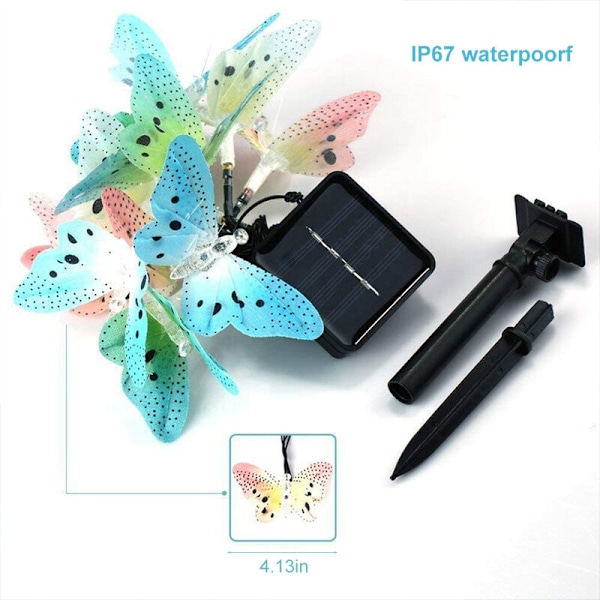 Butterfly Garland Ljusslinga Utomhus Solar LED Vattentät 4 meter 12 LED 2 LED Dekorativa Modeller För Trädgård Terrass Maison Noël Påsk Uteplats Balkong På
