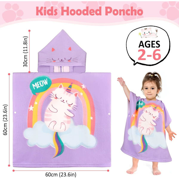 Børne badeponcho Børne badehåndklæde Strandhåndklæde Pige Drenge Badekåbe Superabsorberende Hurtigtørrende Hætteponcho Surfponcho Badekåbe til baby 2-6 år
