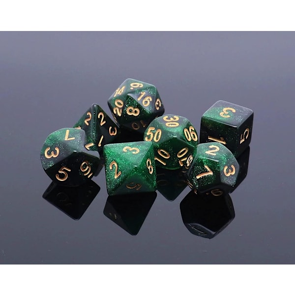 Flersidig DND Tärningssats Glittertärningar för Dungeons and Dragons RPG Gröna Blandade Svarta Nebulafärgade Tärningar