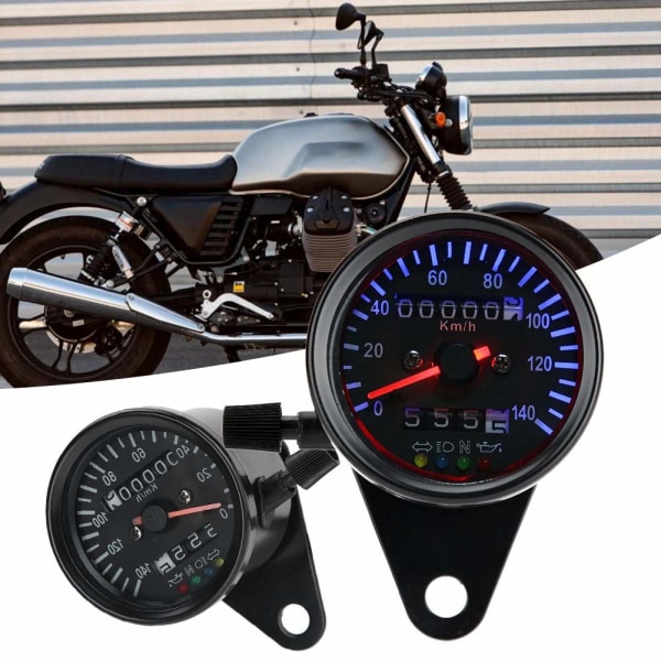 12V LED Baggrundsbelyst Motorcykel Cafe Racer Dobbelt Måler Speedometer Måler Kit