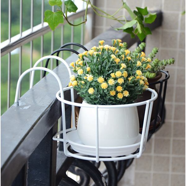 2 stk jernhengende blomsterstativ, runde hengende blomsterstativ, hul jernrunde krokpotte for hjem, balkong, hage, rekkverk,