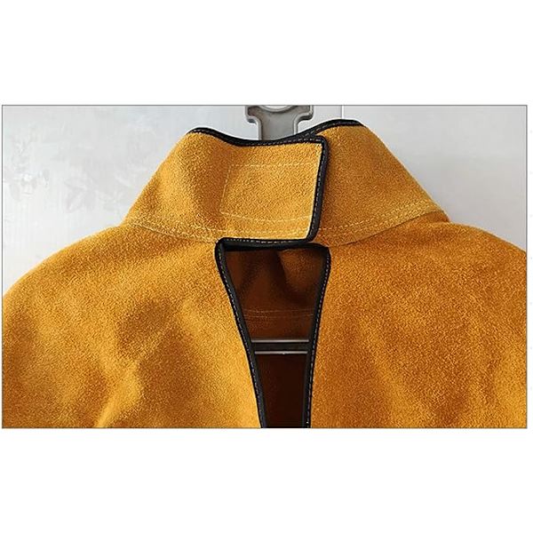 (L-80cm) Unisex kohupiha hitsaajan esiliina - keltainen hihoilla ja kauluksella, suojaava esiliina työpajan työhön, kipinän- ja lämmönkestävä