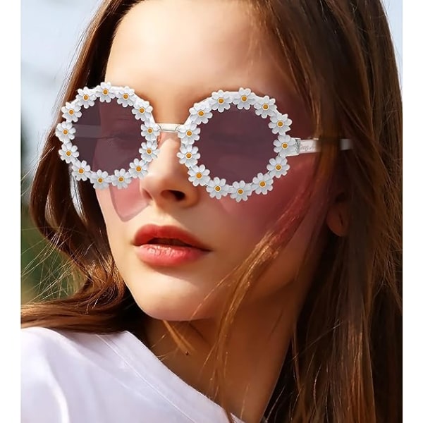 Søte Daisy solbriller (gjennomsiktig innfatning, rosa blå linse) for kvinner