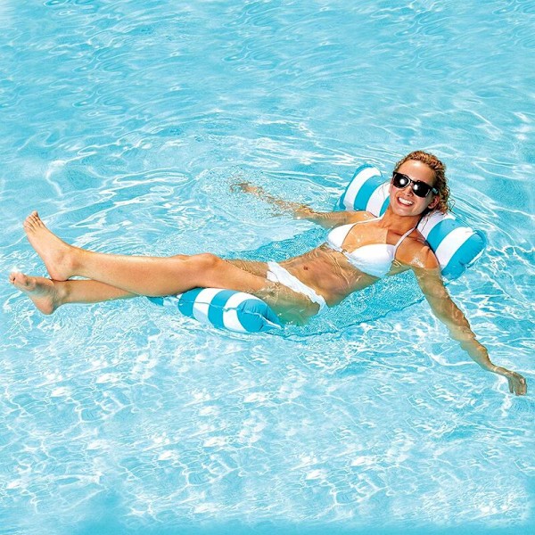 Uppblåsbar flytande säng hammock med vatten 4 i 1 lång stol swimmingpool lounge luftmadrass luftpool uppblåsbar hammock vuxna och barn