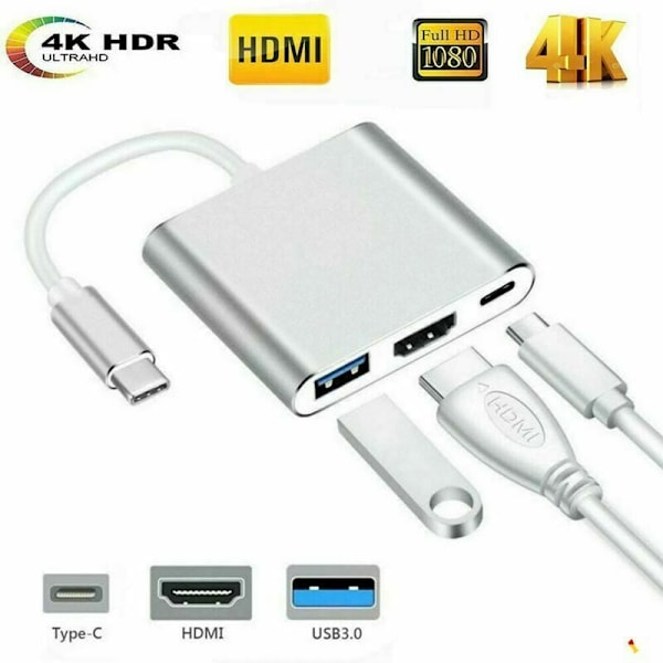 Type-C - HDMI + USB HD -kaapeli kaapeli-asema kaapelinmuunnin 3 in 1 4K