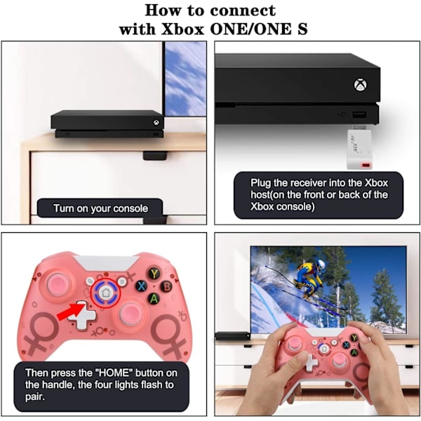 Trådløs controller til Xbox One, Xbox trådløs controller spilcontroller gamepad joystick til Xbox One, PC og PS3, ingen headset-stik (Pink)