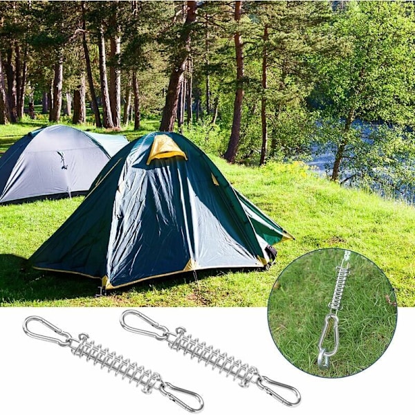 4 stycken skuggsegelfjädrar och 8 stycken små karbinhakar, Skuggsegelfixeringsögla fjädrar