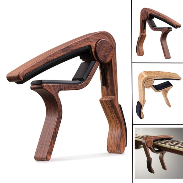 Mörk gitarr capo för akustisk gitarr, ukulele, elgitarr, bas med träfärgade plektrum
