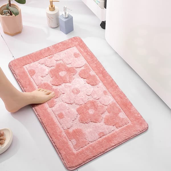 Blødt og tykt mikrofiber blomstermønstret bademåtte til badeværelset, 40*60cm (rosa)