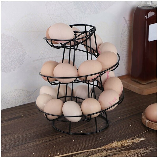 Eggfordeler Spiral Metall Oppbevaring Spiral Eggstativ Egg Eggstativ Kjøkken 24x20x20cm Svart