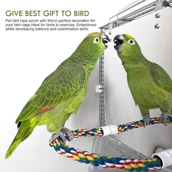 7 tommers fuglespeil med tau abbor, kakadue speil for bur fugleleker sving papegøye burleker for parakitt kakadue kakadue conure kjærlighetsfugler fink