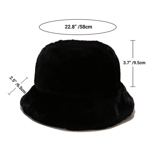 Vinter Faux Fur Bucket Hat Fluffy Varm Hat til Kvinder og Mænd (Sort)