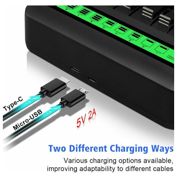 8-paikkainen Nopea LED Yleislaturi, Akkulaturi AA/AAA/C/D NI-MH NI-CD Ladattaville Akuille USB-portilla