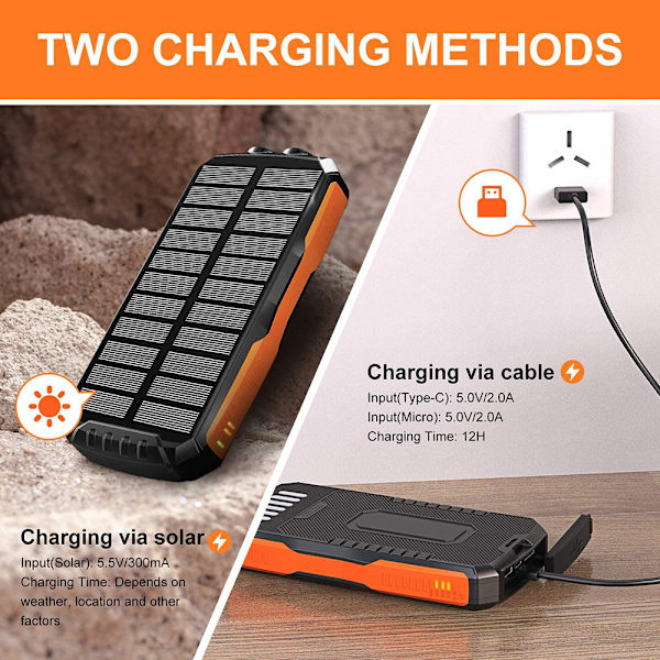 Trådløs Powerbank 25000mAh Udendørs Nødstrømslommelygte Bærbar Solenergi Powerbank