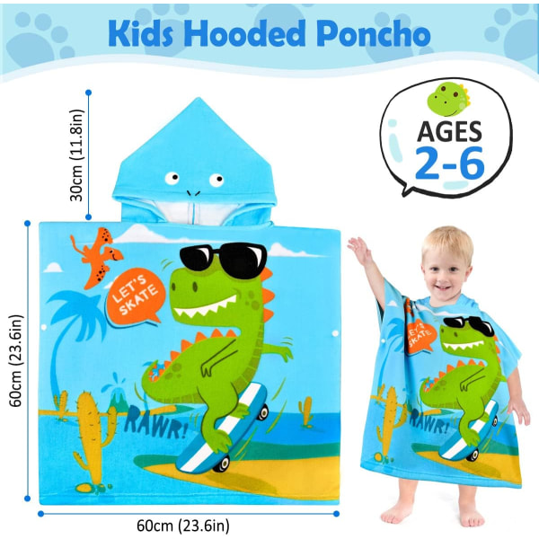 Barnebad Poncho Dinosaur Badehåndkle Strandhåndkle Jentebadekar