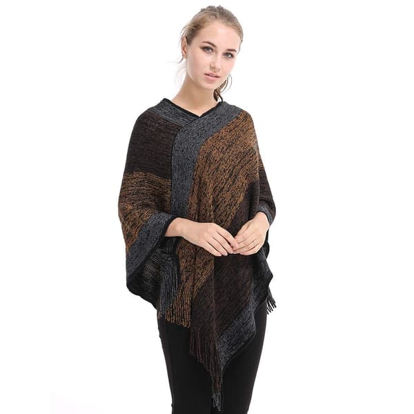 Elegant strikket sjal til kvinder med kvast V-hals stribet sweater pullover kappe gave til damer mor