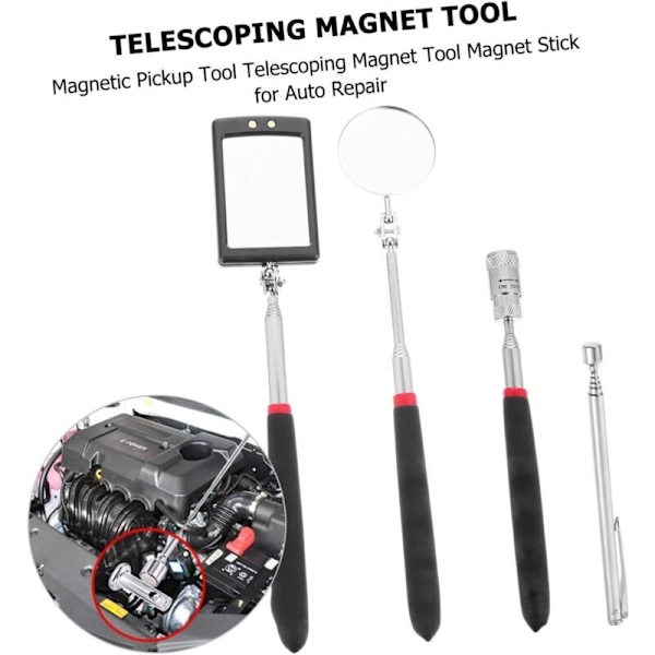 4st Upplockningsbara Svängbara Inspektionsspeglar Bilreparationsverktyg Reparationsmaterial Magnetisk Teleskopisk Mjuk Sugkopp