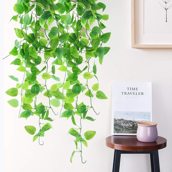 2 Pack Artificial Hanging Plants with Baskets, Faux Green Leaf Ivy, Hanging Vine Wall Plants for Home Garden Bedroom Party Wedding Decorations