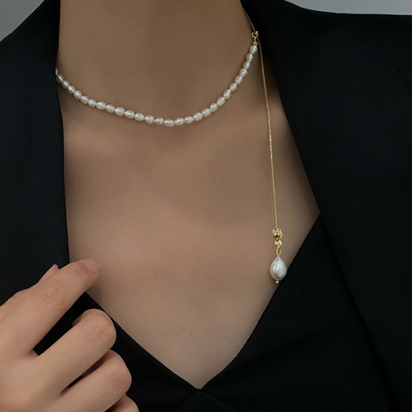 Pearl Pendant Halsband Y Shape Lariat Chain - 14k Guld Chain Pendant Långt Pendant Halsband Smycken för kvinnor och flickor