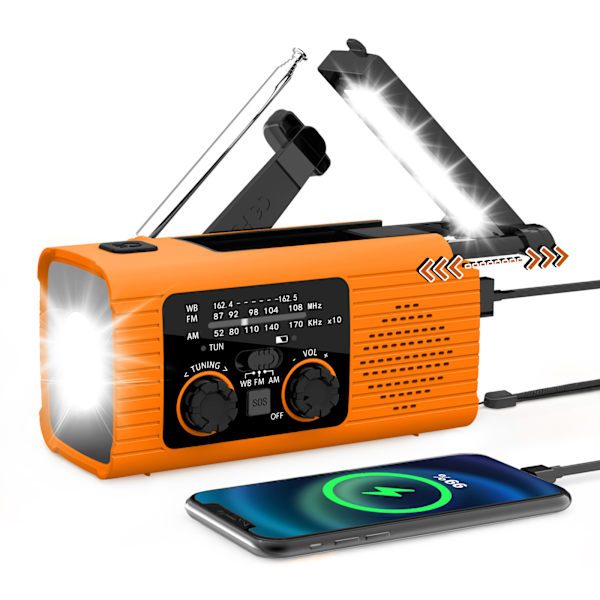 Käsikäyttöinen latautuva radio, kannettava ulkokäyttöön, aurinkoenergia
