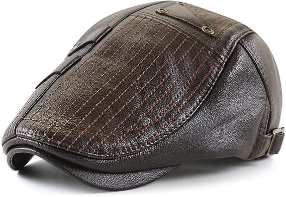 （Mörk Curry）Herrkeps Flat Cap Hat Justerbar Flat Beret PU Läder 56-60cm