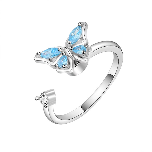 (Silver) S925 Sterling Silver Ring Justerbar Öppningsbar Vridbar Ring Ångestlindringsring Fjärilsvridbar Ring
