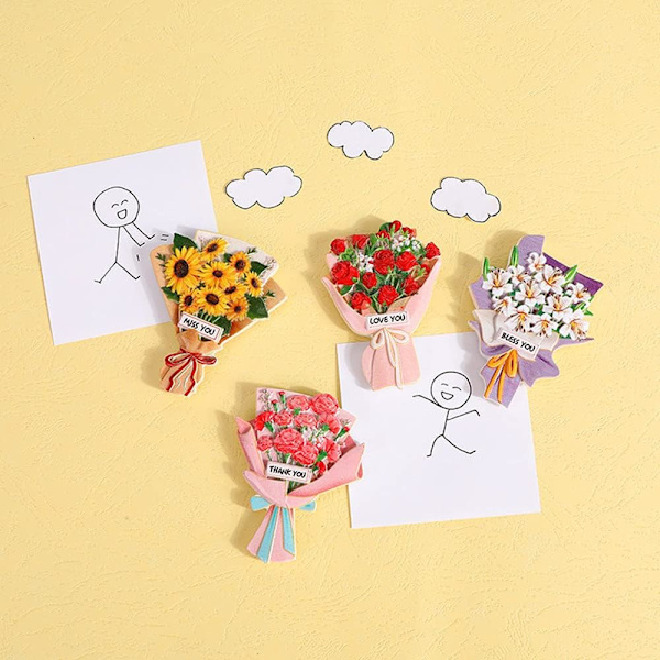 4 kappaletta koristeellisia jääkaappimagneetteja, hartsimamagneetteja 3D-jääkaappimagneetteja, kimppu jääkaappimagneetteja, jääkaapeille, kaapeille, toimistoille (auringonkukka, ruusu, lilja, C