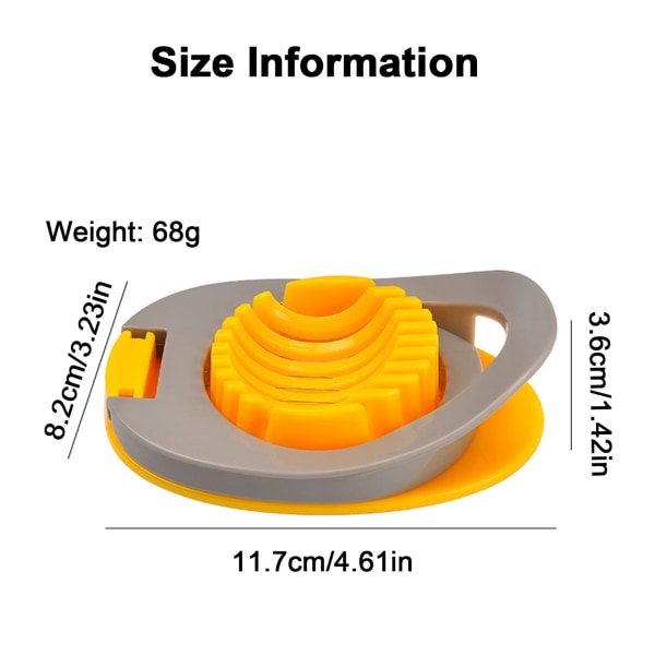 Æggeskærer, jordbærslicer, kraftig æggeskærer i rustfrit ståltråd til kogte æg/bløde frugter/smør/svampe, (gul)