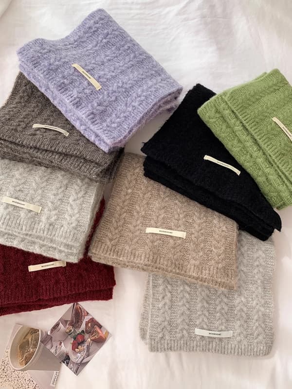 Avocado Green Dame Strikket Skjerf - En Størrelse