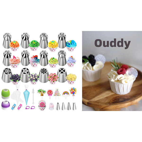 Et sæt med 7 stk. russiske tylle i rustfrit stål til flødeskum, kage- og cupcake-dekoration