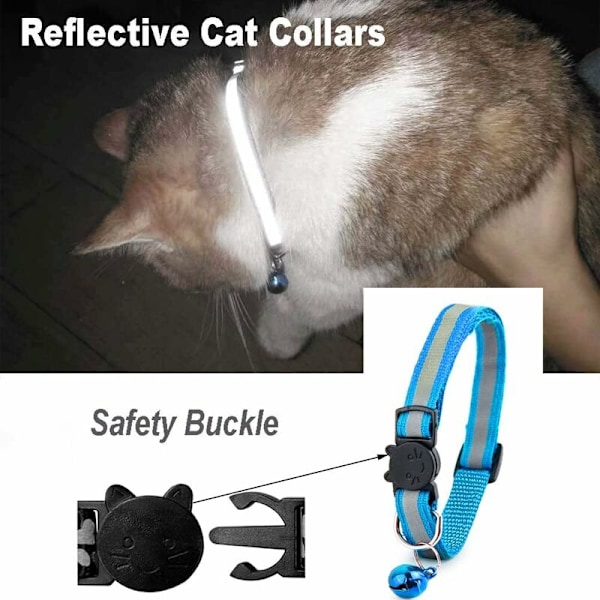 Kattehalsbånd med hurtig udløsning, reflekterende halsbånd til katte med klokker og sikkerhedsudløsning, justerbare fra 20 til 30 cm for at tilpasse sig alle huskatte