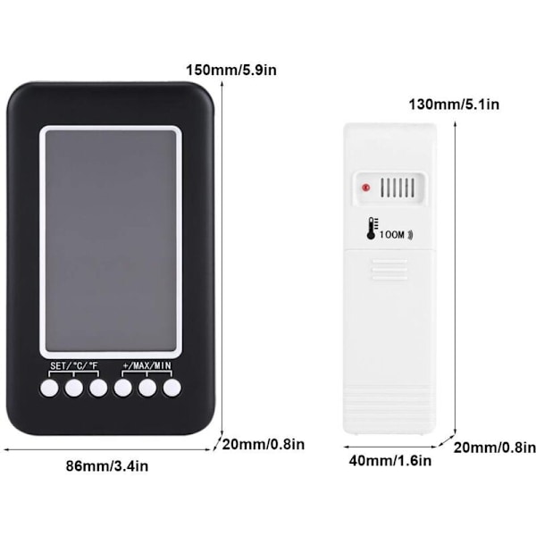 Inomhus utomhus termometer, termometer mottagning, digital LCD inomhustermometer utomhus klocka klocka trådlös sändare med