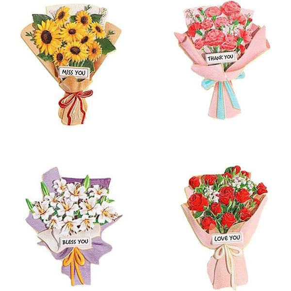 4 kappaletta koristeellisia jääkaappimagneetteja, hartsimamagneetteja 3D-jääkaappimagneetteja, kimppu jääkaappimagneetteja, jääkaapeille, kaapeille, toimistoille (auringonkukka, ruusu, lilja, C