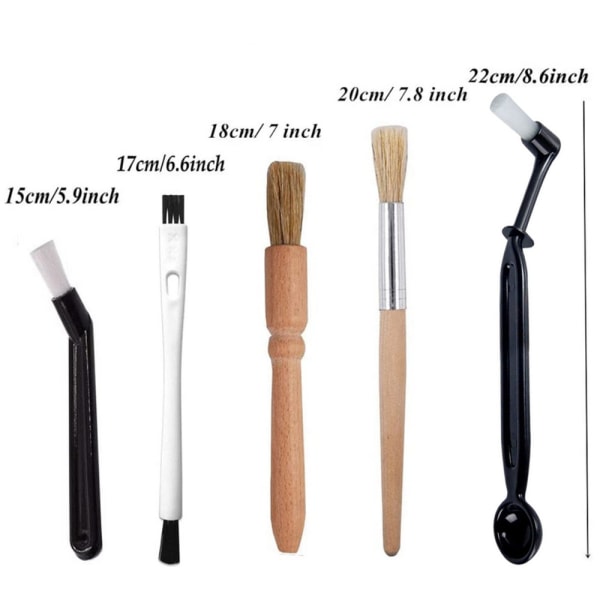 6 Pieces Coffee Machine Cleaning Brush Set Machine Cleaning Brush Tool with Spoon, Coffee Grinder Cleaning Brush, Wood Handle and Soft Bristles Wood