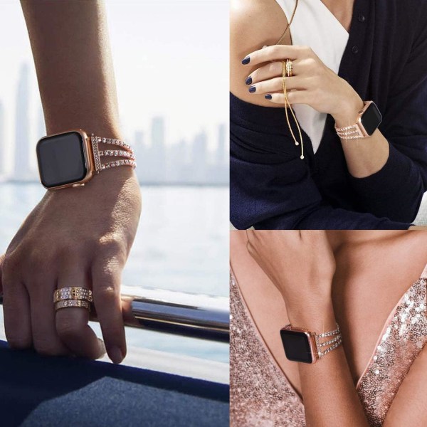 Rose Gold - kompatibel rem til Apple Watch 38 mm 40 mm skinnende rustfrit stål rem til kvinder til iWatch 7-serien, SE 6-serien 5 4 3 2 1