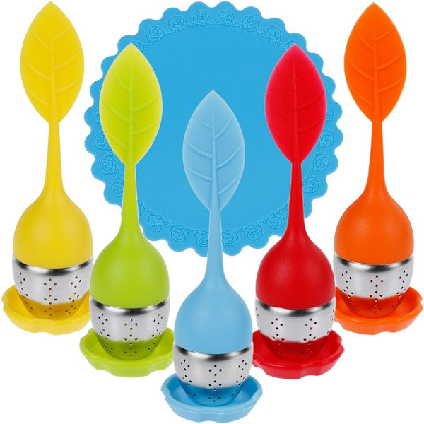 5 stk. Te-infuser Sæt Silikon Diffuser Te-kugle Rustfrit Stål Te-filter Te-diffuser Med Underkopper