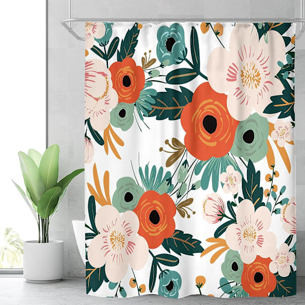 Vårblomster Dusjforheng Sett Sesong Blomster Grønn Baderomsdekor Stoffpanel Polyester Vanntett 72Wx72H Tommer med 12 Pakke Plast Dusjkroker