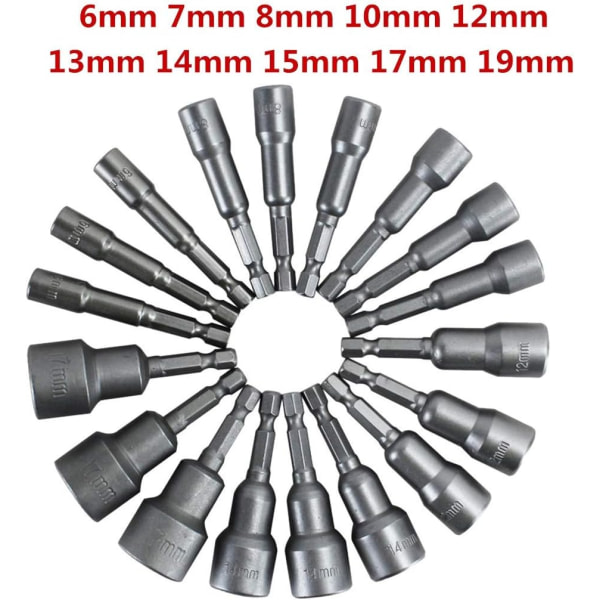 10 x Magnetic Socket for Screwdriver, Bit Adapter, Square Hex Chuck 6-19mm 1/4” Nut Driver Drill Bit