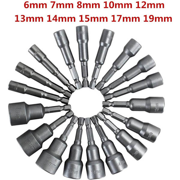 10 x Magnetisk sokkel for skrutrekker, bitadapter, firkantet sekskant chuck 6-19mm 1/4” muttertrekker bor